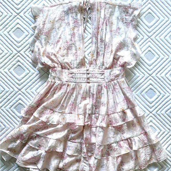 LULU’s ‘Easily in Love Blush Pink Floral Print Ruffled Tiered Mini Dress - Picture 3 of 5